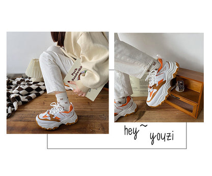 Women White Sneakers  Spring Autumn Casual Trainers Basket Femme Dad Shoes Fashion Lace Up Chunky Platform Sneakers Ladies