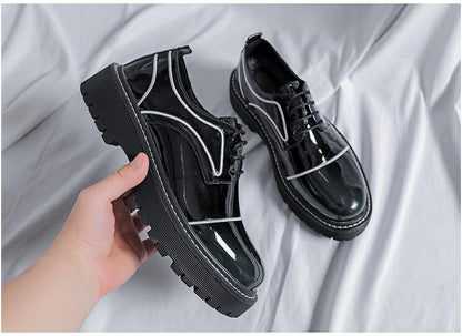 Mens Patent Leather Business Casual Shoes Vintage Lace Up Flats Low Top Luxury Male Formal Shoes Chaussure Homme Zapatos