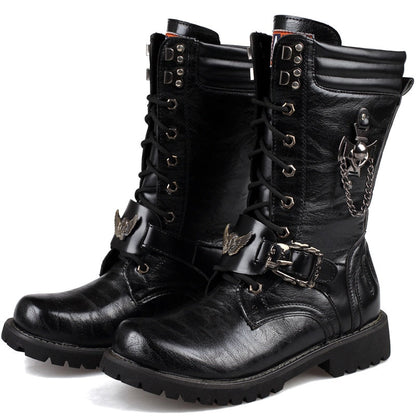 High Quality Men High Boots Metal Buckle Punk Motorcycle Boots Military Tactical Army Boots Men botas Leather Shoes Men Shoes