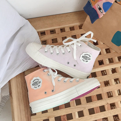 Fashion Color Change Rainbow Platform Womens Canvas Shoes Cute Vulcanized Shoes Women Casual High top Canvas Sneakers Women