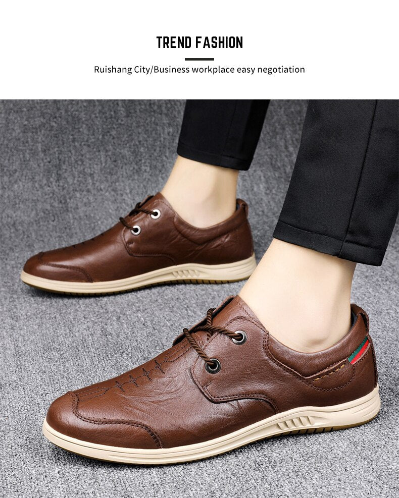 New Arrival  Leather Shoes Men Black Brown Man Lace Up Casual Shoe Brand Fashion Walking Shoes Mens Wearable Driving Shoes