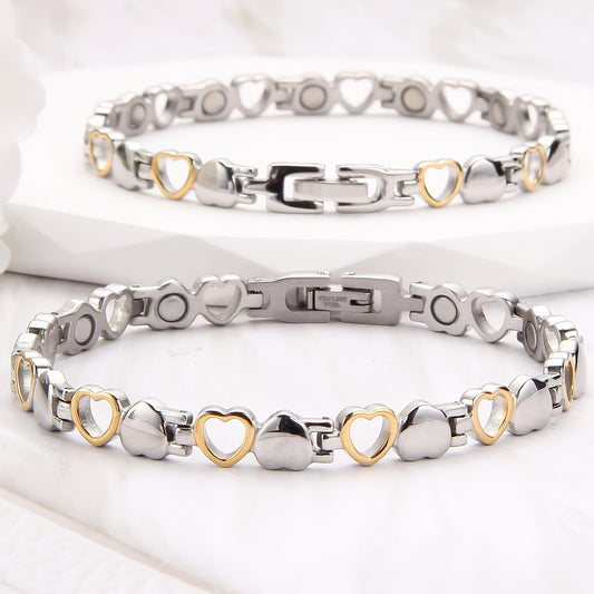 Magnetic Bracelet for Women, Stainless Steel Bracelet with Ultra Strength Magnet Elegant Adjustable Jewelry Gift (Silver+Gold)