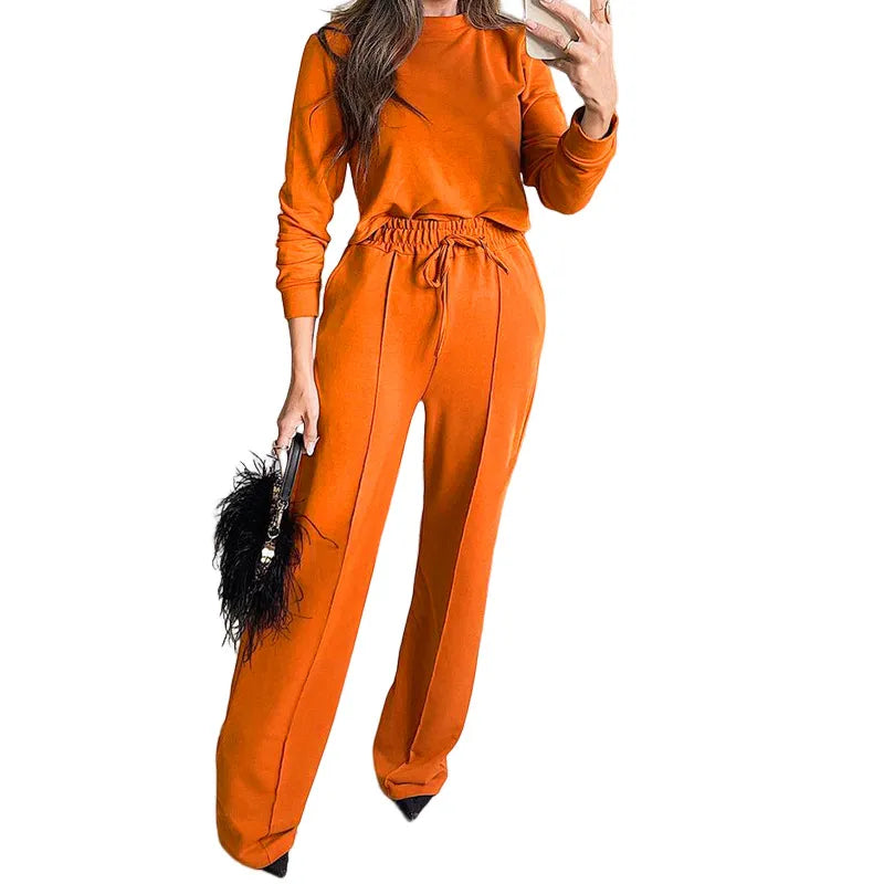 Stylish Women's Long Sleeve T-Shirt and Straight Pants Set in Spandex for Autumn commuting AST183982