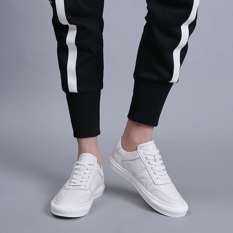 Simple White Men Casual Shoes Luxury Brand Fashion Black White Sneakers Men 100% COw Leather Breathable Soft Walking Footwear