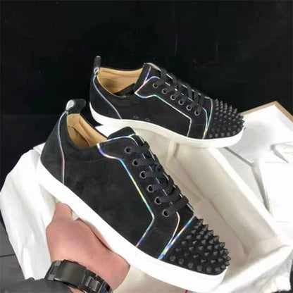 xiangtuibao  Genuine Leather Flat Women Sneakers Rivet Colorful Fashion Flat Casual Shoes Men Sneakers Lace-up Spikes Real Leather Classics