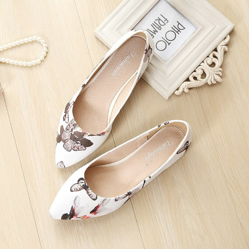 New Style Pointed Shoes Fashion Flower Large Size Low-Cut Flat Spring Summer WOMEN'S Shoes