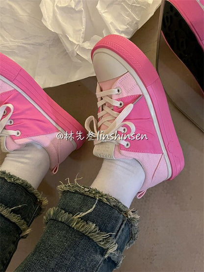 xiangtuibao Canvas Sneakers Woman Vulcanized Shoes Platform Sneakers Women Lace Up Pink Flats Sneakers Ladies Spring Autumn Sports Shoes INS