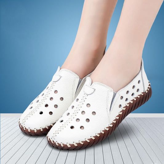 White Black Hollowed Moccasins For Women Genuine Leather Flats Breathable Loafers Shoes Women's Soft Casual Flat Shoes Blue