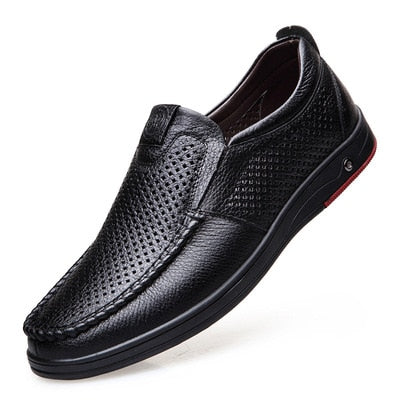 xiangtuibao   Newly Men's Summer Loafers Shoes Genuine Leather Soft Man Casual Slip-on Cutout Shoes Cowhide Summer Loafers