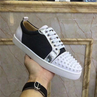 xiangtuibao  Genuine Leather Flat Women Sneakers Rivet Colorful Fashion Flat Casual Shoes Men Sneakers Lace-up Spikes Real Leather Classics