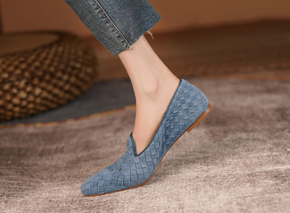 xiangtuibao New Fashion Women Spring Summer Suede Loafers Comfortable Shoes Woman Leather Slip On Casual Flats Ladies Low Heels Blue