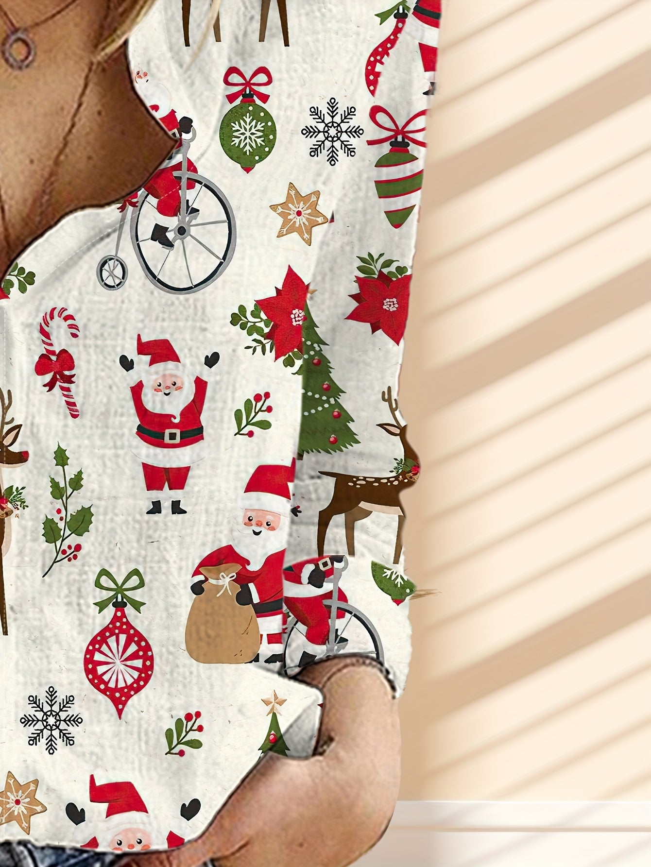 Women's Multicolor Christmas Style Fashion Long-sleeved Button-Down Shirt with Santa Claus and Christmas Tree Elk Pattern Printing