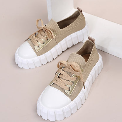 New Ladies Vulcanized Shoes Casual Sneakers Lace Up Solid Color Platform Canvas Flats Free Shipping Plus Size Women's Shoes Mesh