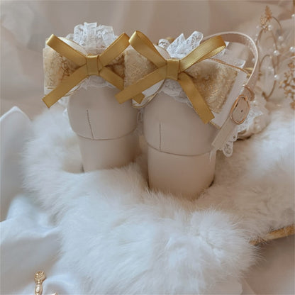 xiangtuibao Retro Court Style Lolita Cosplay Flower Wedding Girl Gorgeous Square Head Lace Ruffled Bow Gem Pearl 4.5cm High Heeled Shoes