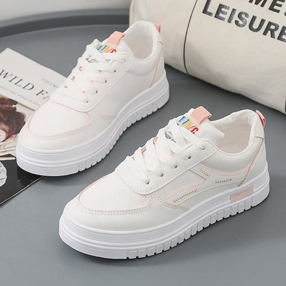 Platform Shoes Women Fashion Design Leather Flat Casual Shoes Real Leather Lace Up White Sneakers Ladies Flats Spring Size 35-40