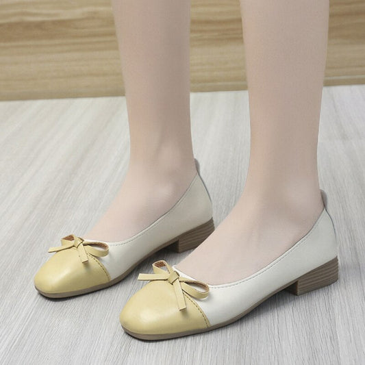 Rimocy  New Square Heels Pumps Women Fashion Bow Slip-on Soft Sole Office Shoes Woman Comfortable Low Heel Loafers Shoes