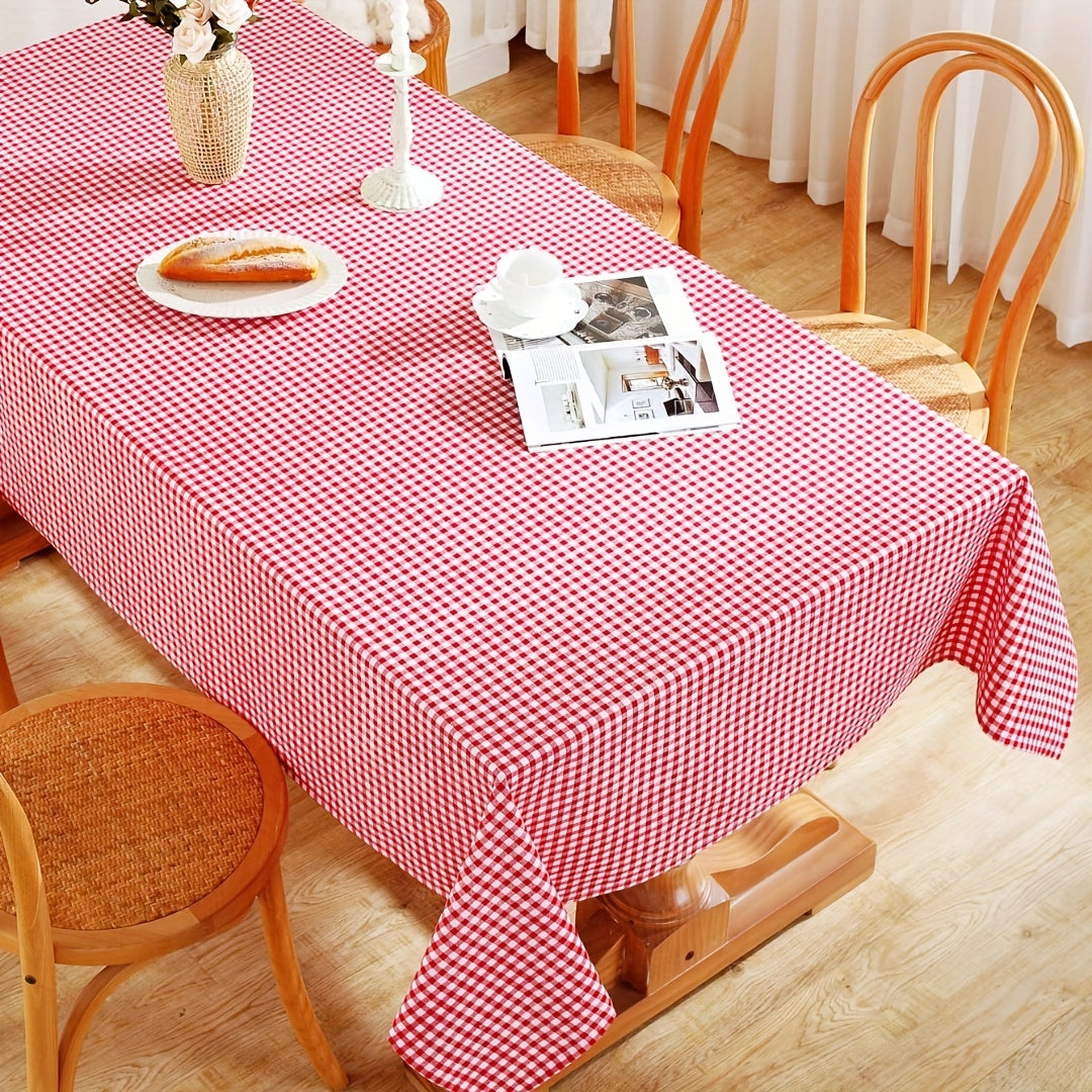 1PS Red & White Grid Tablecloth - Stylish, Durable Polyester-cotton Rectangular Cover - Perfect for Festive Events, Weddings, Birthdays, Holidays & Valentines Day - Adds Cozy Elegance to Coffee Tables & Bedside Cabinets