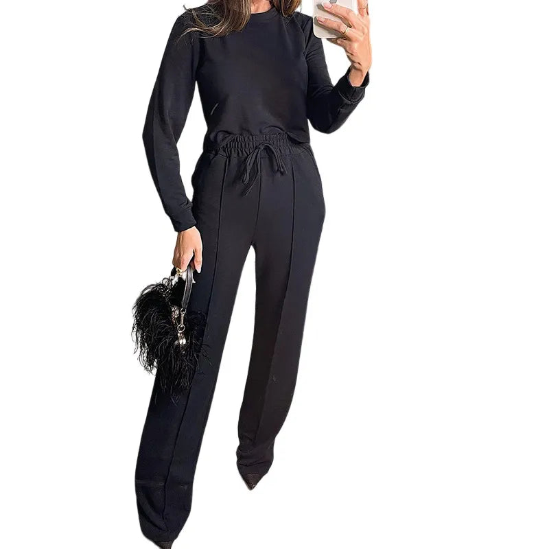 Stylish Women's Long Sleeve T-Shirt and Straight Pants Set in Spandex for Autumn commuting AST183982