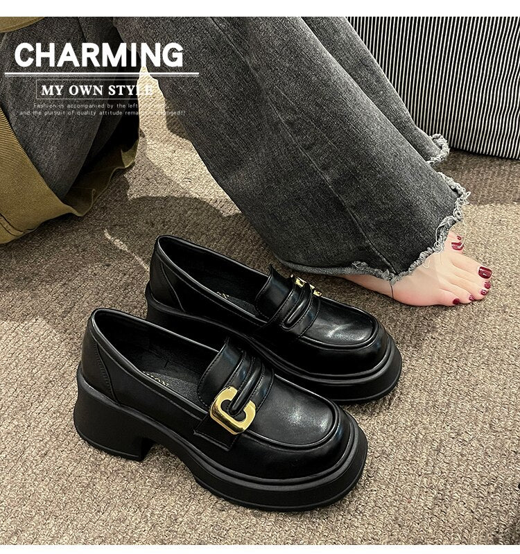xiangtuibao Womens Derby Shoes Slip-on Casual Female Sneakers Clogs Platform British Style Round Toe Autumn Modis Flats Leather Slip On Cree