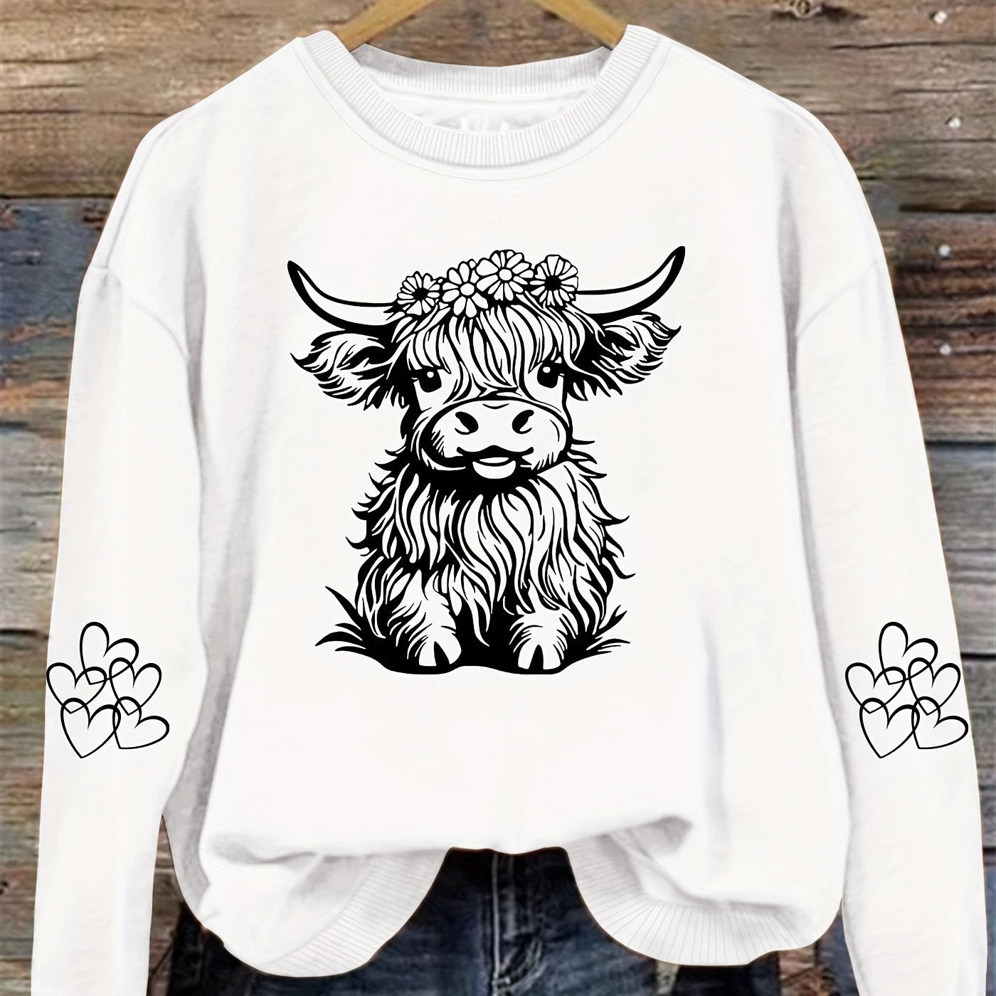 Vibrant Cow Print Crew Neck Sweatshirt - Soft, Cozy, and Stylish Winter & Fall Essential for Women - Casual, Relaxed Fit, Long Sleeve, and Comfortable Women's Clothing