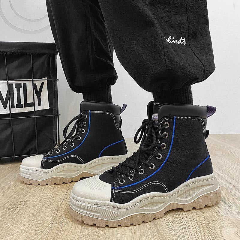 New Fashion casual Mens Platform Shoes High Top Chunky Mens Sneakers Hong Kong Style Breathable Martin Boots Zapatos De Hombre