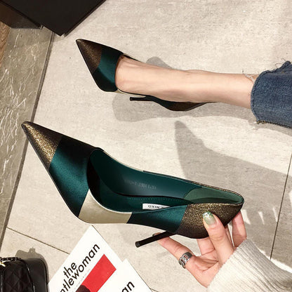 Spring Fashion Sexy High Heels,Women Pumps,Pointed toe,Office Lady Working Shoes,French Style,Female Footware,Black,GREEN