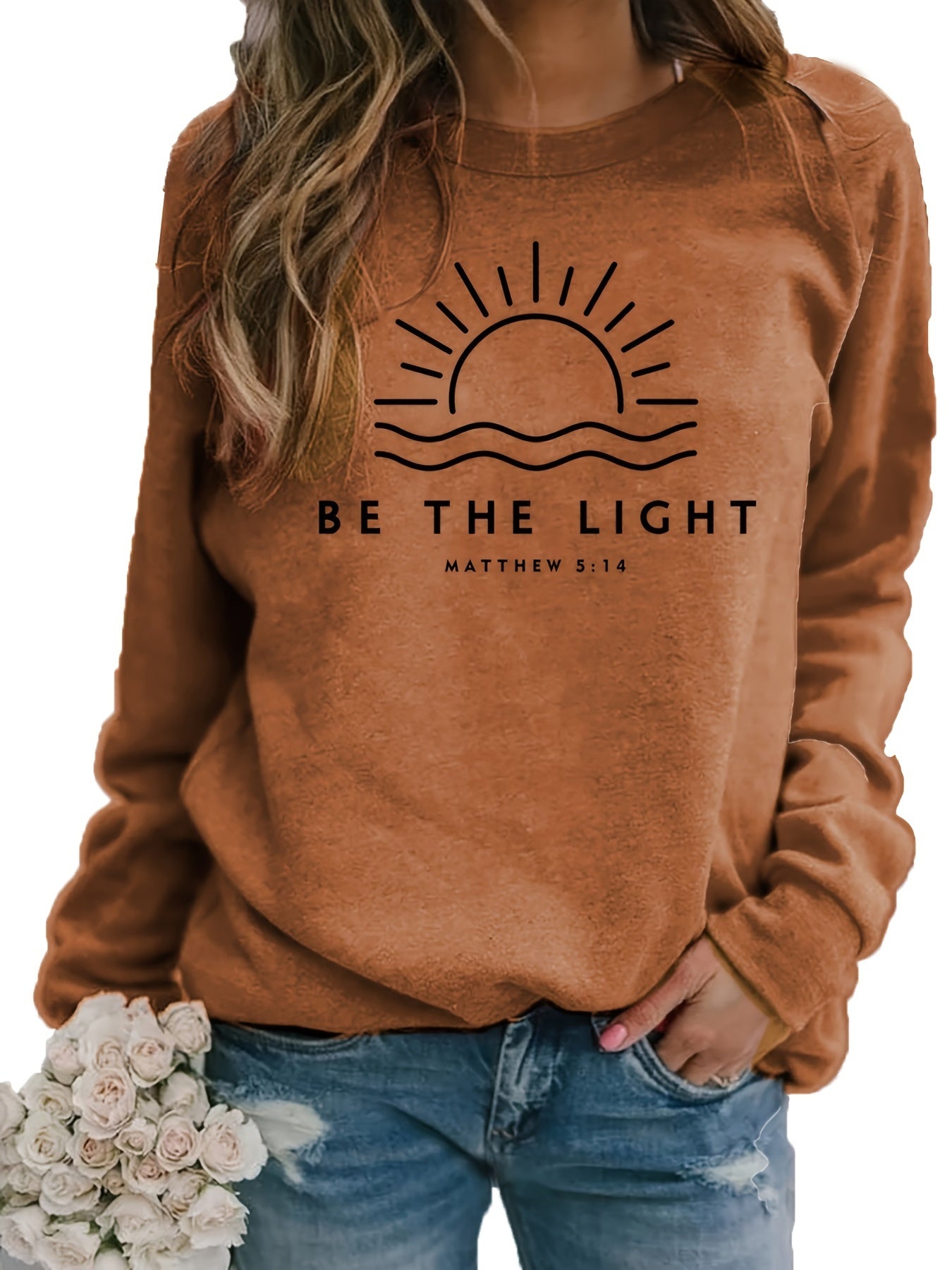 Womens Chic Letter Print Sweatshirt - Soft Cotton Blend, Casual Raglan Long Sleeves - Versatile Crew Neck, Perfect for Spring & Fall Outfits - A Stylish Everyday Wardrobe Staple