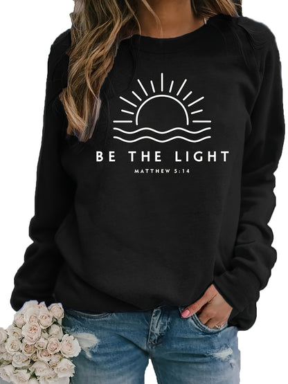 Womens Chic Letter Print Sweatshirt - Soft Cotton Blend, Casual Raglan Long Sleeves - Versatile Crew Neck, Perfect for Spring & Fall Outfits - A Stylish Everyday Wardrobe Staple