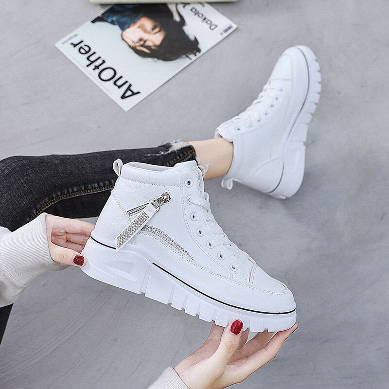 Women's High Top Casual Sports Shoes Autumn And Winter Fashion Thickened Vulcanized Shoes Tennis Women's White Casual Shoes