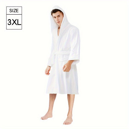 Luxurious Hooded Men's Bathrobe – Modern Cotton Blend Knit Fabric Towel Robe with Super Absorbent Feature for Home, Spa, Bathing & Swimming – Soft, Warm & Quick Dry with Hand Wash Only Care Instructions