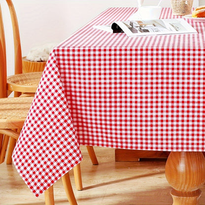 1PS Red & White Grid Tablecloth - Stylish, Durable Polyester-cotton Rectangular Cover - Perfect for Festive Events, Weddings, Birthdays, Holidays & Valentines Day - Adds Cozy Elegance to Coffee Tables & Bedside Cabinets