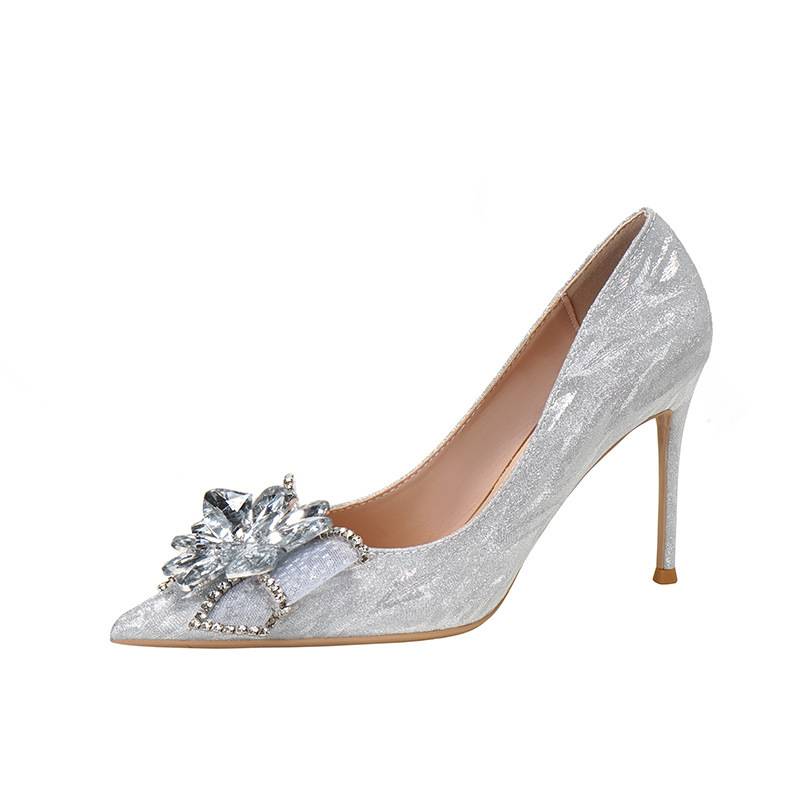 xiangtuibao Shoes Diamond Edge High-heeled Shoes Ladies Silver Thin Heels 9.5cm Fashion Woman Shoe Pointed Toe Luxury Pumps Women