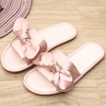 Women Home Slipper Indoor Outdoor Bow Flip-flops Fashion Silk Flat Shoes New Fashion Female Casual flower Print Slides SH021401