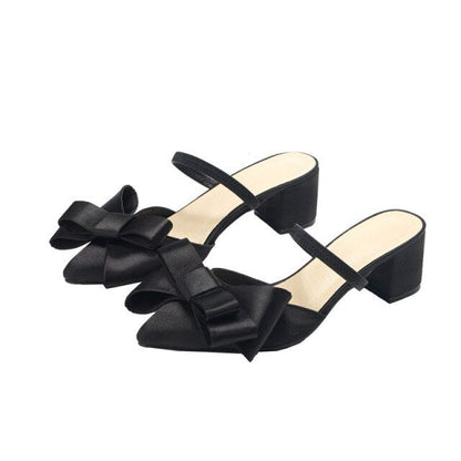 Pointed half slippers women wear  new Baotou fashion bow High-heeled and lazy Muller slippers