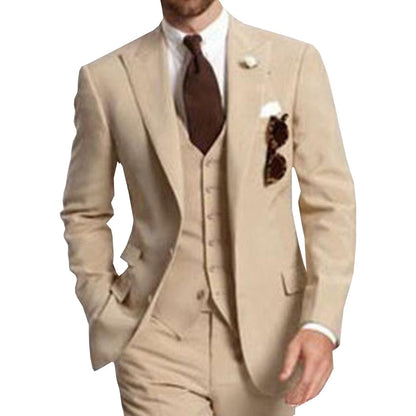 Men's Suit Formal Business Suits 3-Pieces Notch Lapel Solid Tuxedos Best Man For Wedding Groomsmen (Blazer+vest+Pants) Beige New