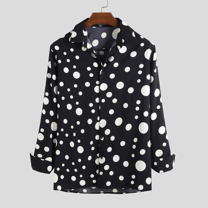 Men Slim Big Polka Dot Long Sleeve Shirts Business Fitness Leisure Lapel Neck Buttons Tops INCERUN Camisas Hombre Size S-5XL