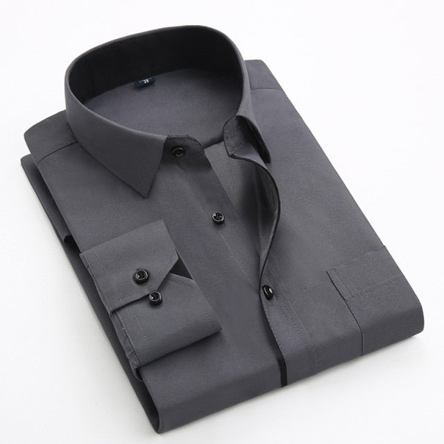 xiangtuibao Men's Classic Shirts Black bars long sleeve dress shirt pocket Solid color Wild men Business cassual shirt slim fit