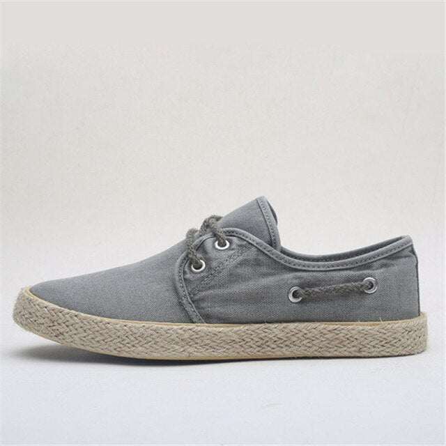 Spring Men's Flat Casual Shoes Male Breathable Comfortable Boat Canvas Shoes Men Fashion Soft Lace Up Espadrilles Hemp Shoes