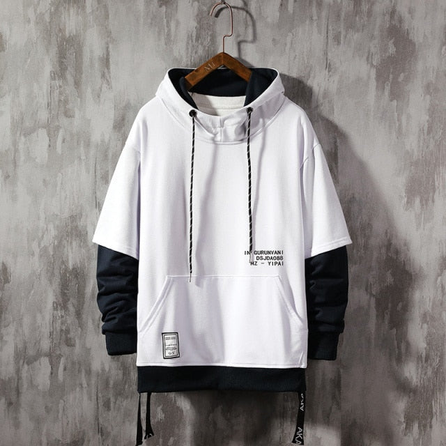 Streetwear Mens Hoodies Sweatshirts Ribbons Casual Hooded Sweatshirt Men  Spring Pullover Hoodies