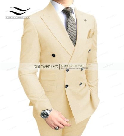 Double Breasted Peak Lapel Gentleman Grey Blazer Two Pieces Mens Suit with Pants Formal Silver Jacket For Wedding Groom Tuxedos