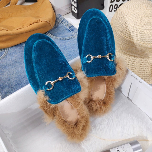 New autumn and winter slippers for women Muller slippers for women thermal fashion rabbit hair and wool wrapped half slippers