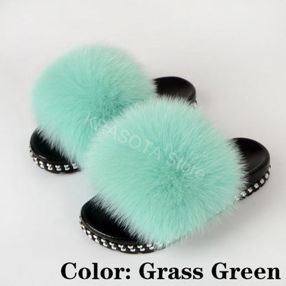 Fur Slippers Women House Fluffy Slippers Home Female Furry Slides Indoor Summer Real Fur Flip Flops Ladies Luxury Sandals Shoes