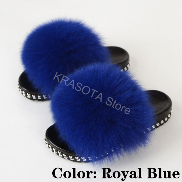 Fur Slippers Women House Fluffy Slippers Home Female Furry Slides Indoor Summer Real Fur Flip Flops Ladies Luxury Sandals Shoes