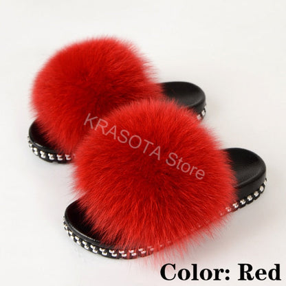 Fur Slippers Women House Fluffy Slippers Home Female Furry Slides Indoor Summer Real Fur Flip Flops Ladies Luxury Sandals Shoes