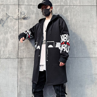 Men Jacket Men 5XL Print Hooded Longxiangtuibao Coat Black  Hip Hop Streetwear Men's Jackets Outwear