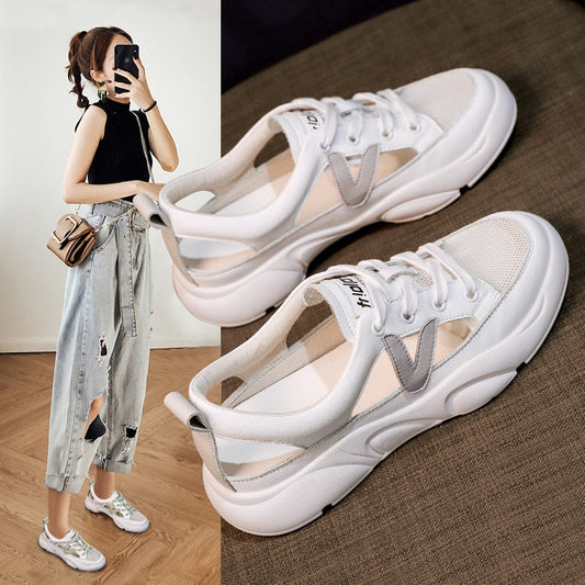 Comfort  Summer Sandals Women Sneakers Mesh Casual Platform Trainers Shoes Flat Heels Shoes Female Cutout Casual Slippers