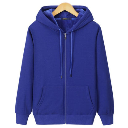 xiangtuibao New Winter Plus Men Hoodie Plus Velvet Thick Pure Cotton Solid Color Warm And Soft Ladies Zipper Coat Casual Sweatshirt