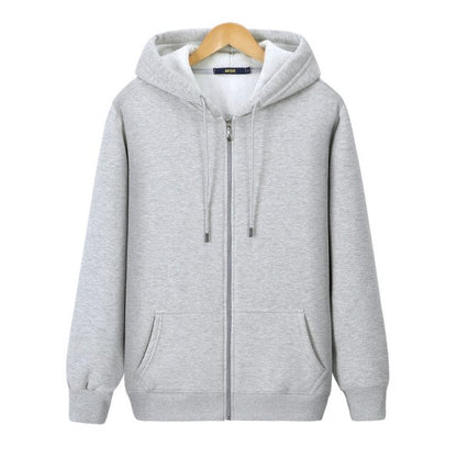 xiangtuibao New Winter Plus Men Hoodie Plus Velvet Thick Pure Cotton Solid Color Warm And Soft Ladies Zipper Coat Casual Sweatshirt