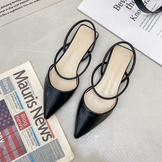 Women Pointed Toe Flats Shoes  Ladies Summer Mules Slippers Vintage Cloesed Toe Rubber Soles Beige Sandals Women Low Heels