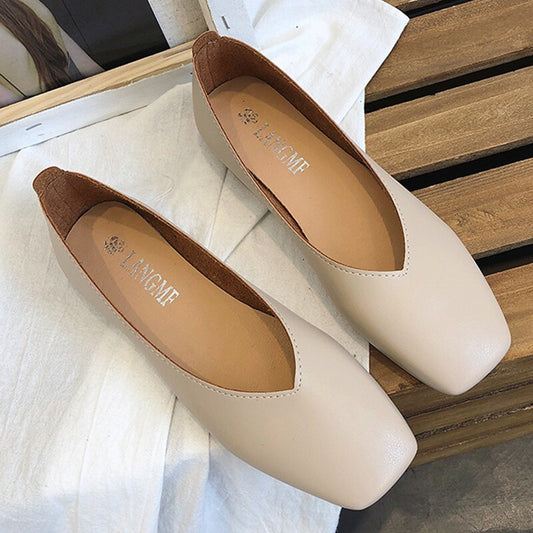 xiangtuibao Fashion Women Flat Shoe  Elegant Shallow Low-heeled Sandals  Beige Korean Slippers Square Toe Slip-on Simple Woman Shoes